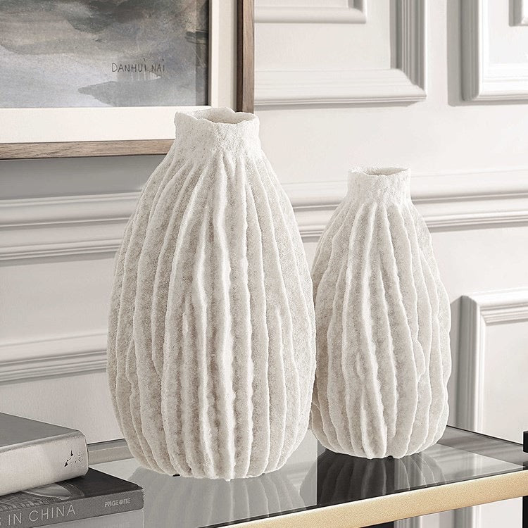 IVORY RIDGE VASES SET/2