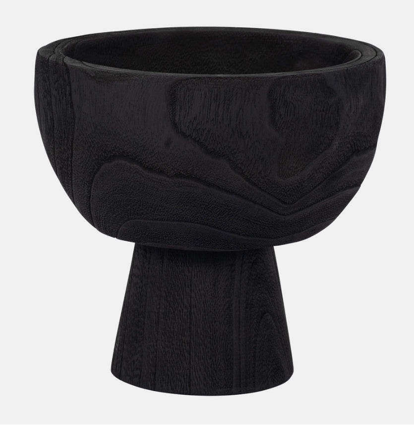 WOOD BOWL W/STAND BLACK