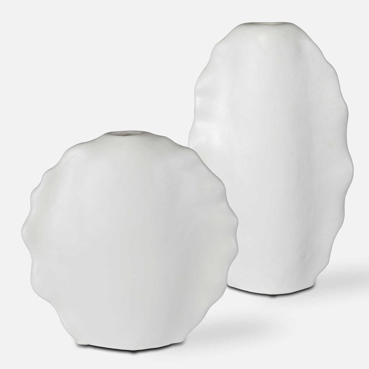 RUFFLED FEATHERS VASES WHITE SET/2