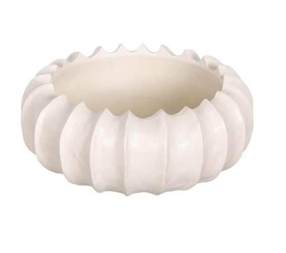 Scalloped Carved White Bowl