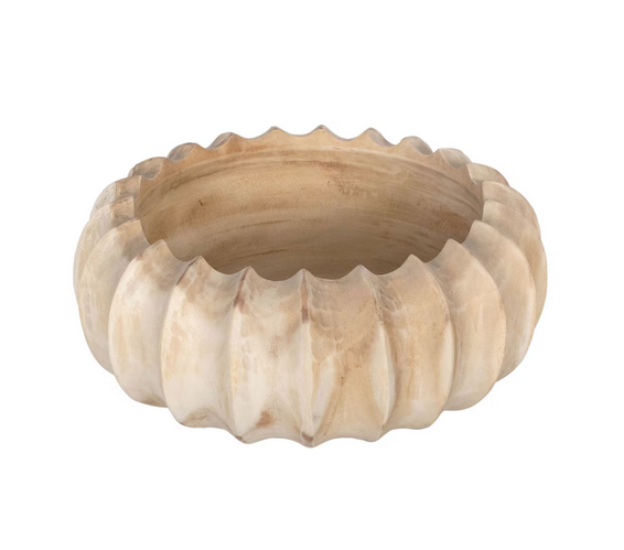 Scalloped Carved Wooden Bowl