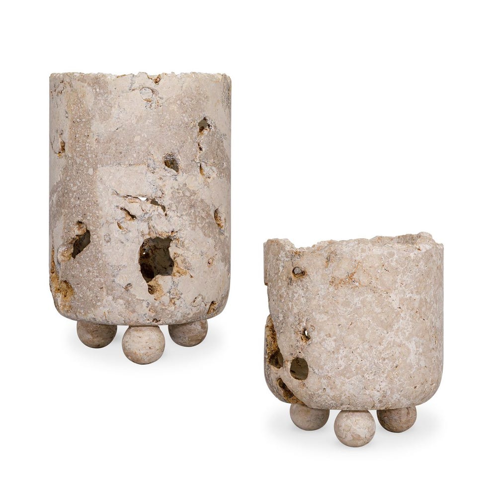 QUARRIED STONE CANDLEHOLDERS S/2