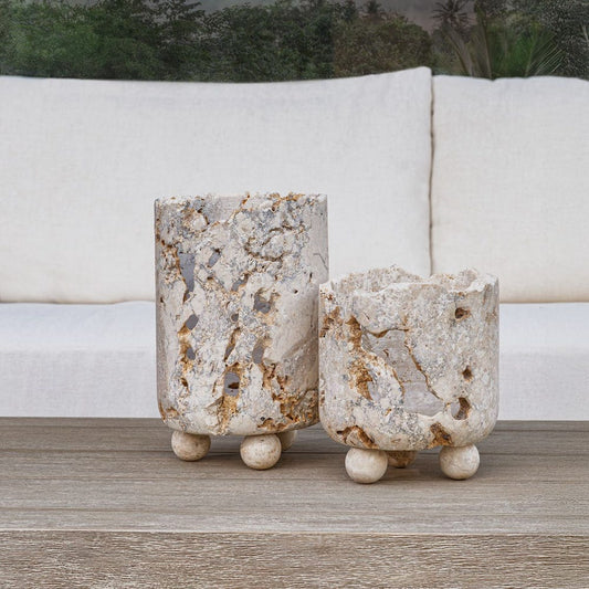 QUARRIED STONE CANDLEHOLDERS S/2