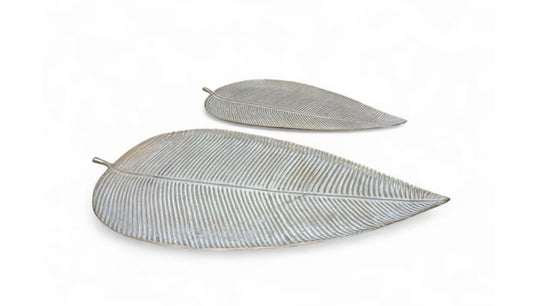 METAL PALM LEAF SMALL WHITEWASH GOLD