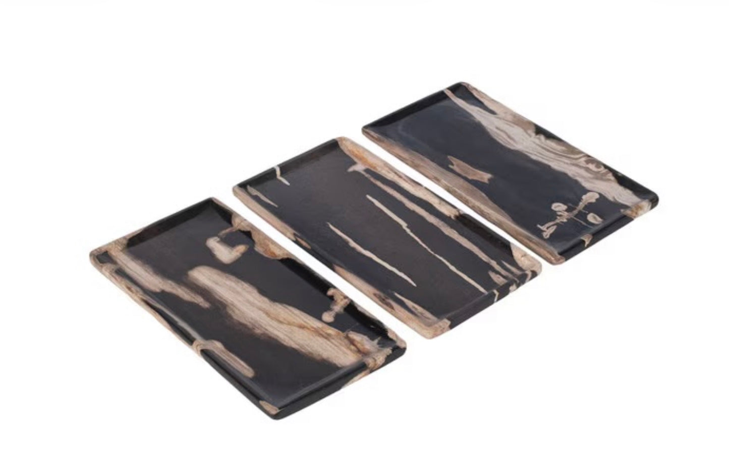 PETRIFIED WOOD TRAY BLACK/CREAM