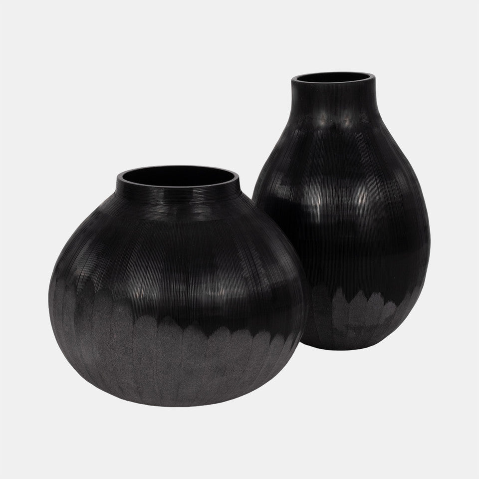 ETCHED VASE BLACK 12”