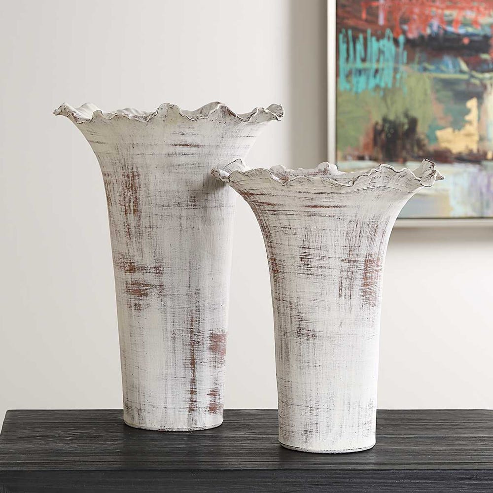 RUFFLED PETAL VASES SET/2